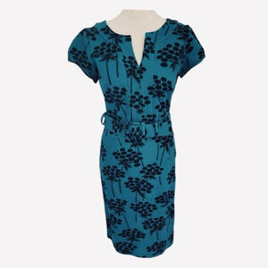 Boden Teal Floral Print Belted Midi Dress
